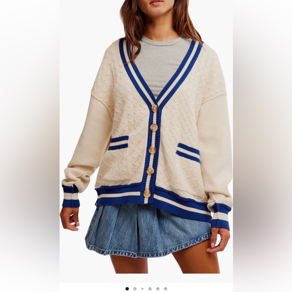 NWT Free People We The Free Varsity Cardigan in Ecru Size Medium
